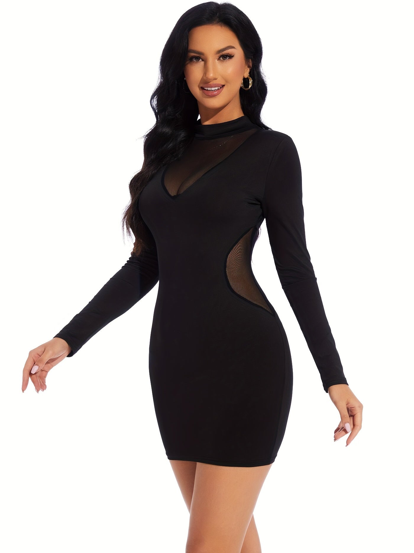 Vestido Feminino De Manga Curta, Gola Redonda