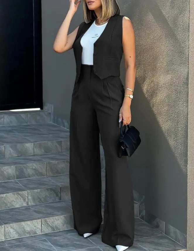 Conjunto alfaiataria,calça wide lege colete .