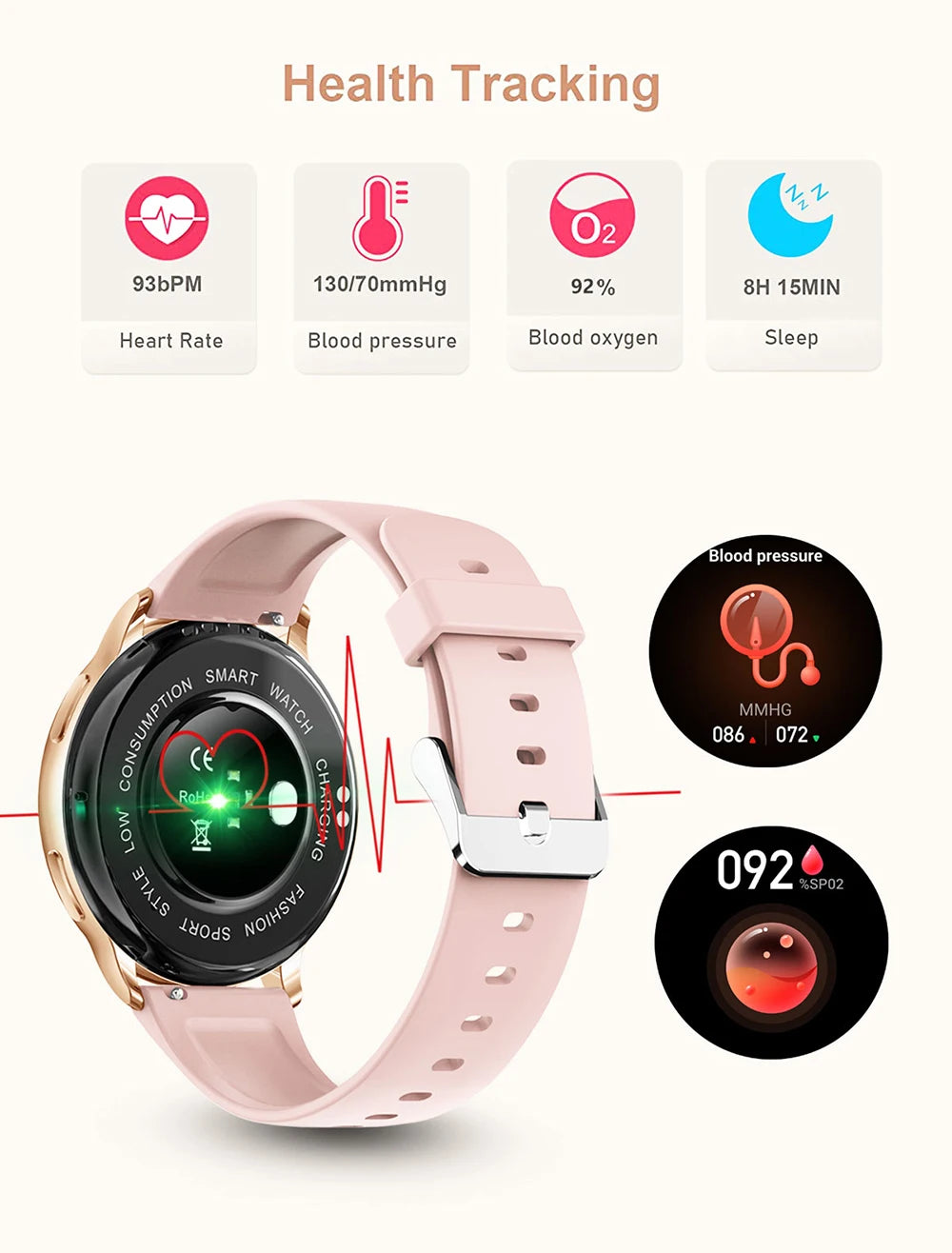 Relógio com chamada inteligente  via Bluetooth para mulheres