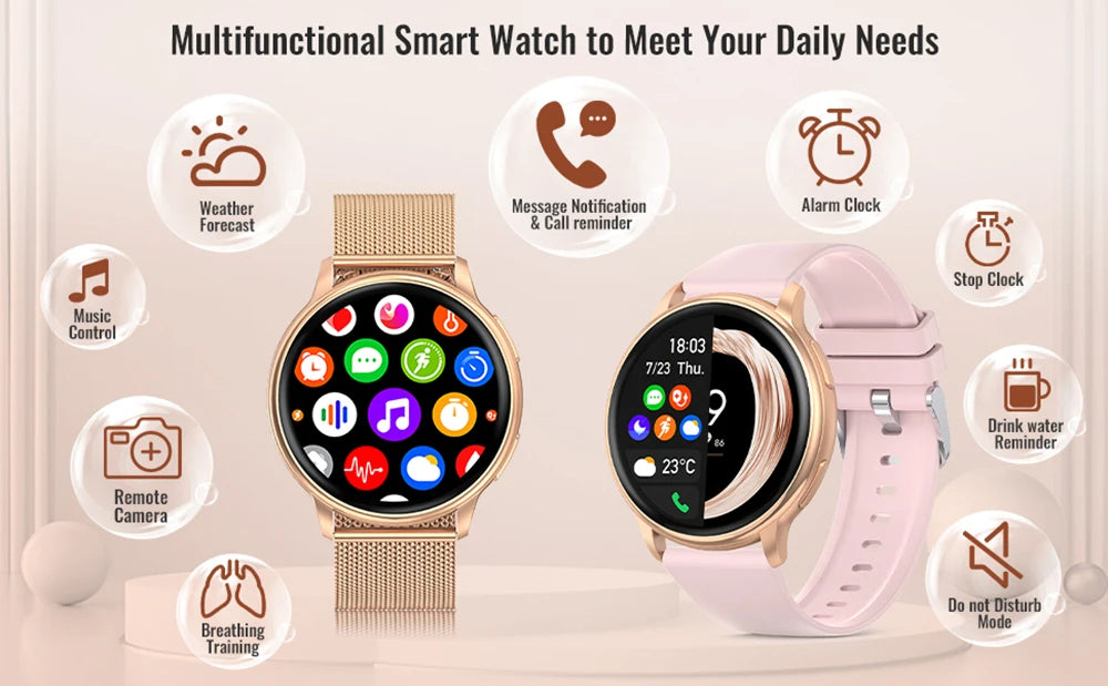 Relógio com chamada inteligente  via Bluetooth para mulheres