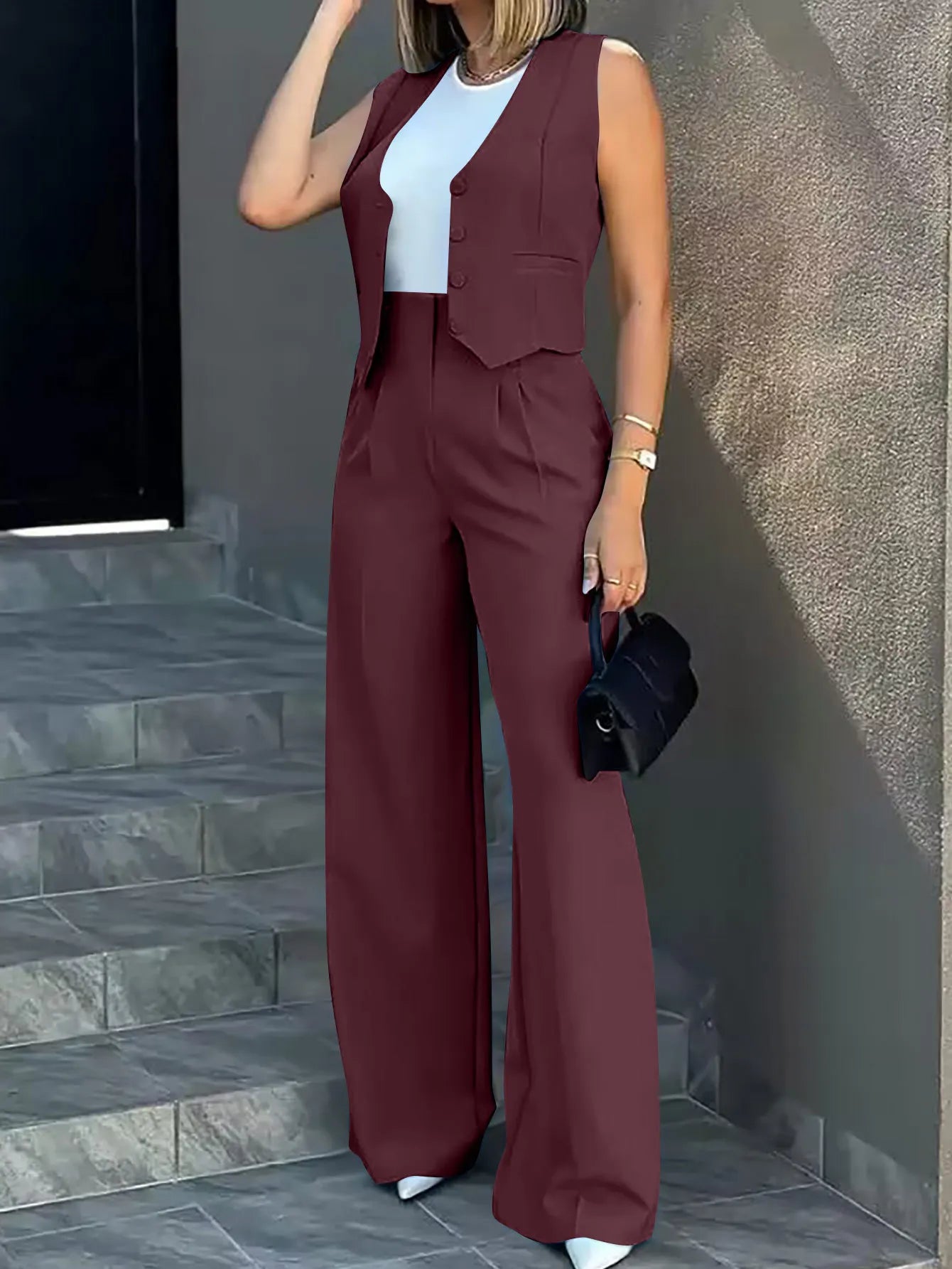 Conjunto alfaiataria,calça wide lege colete .