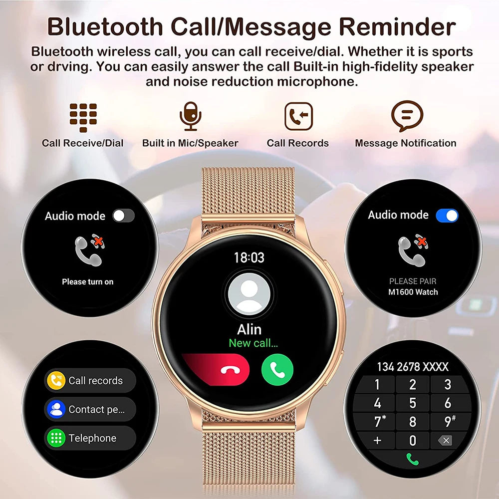 Relógio com chamada inteligente  via Bluetooth para mulheres
