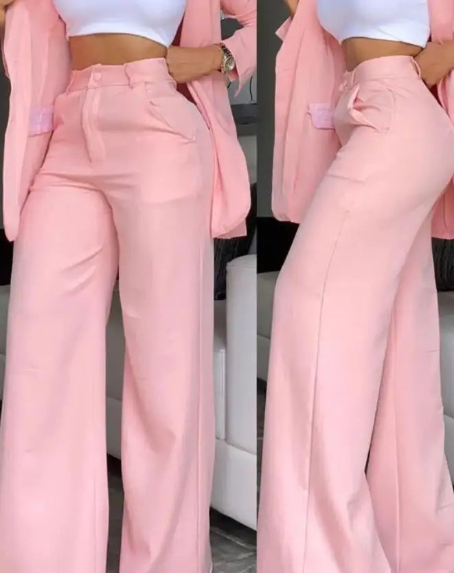 conjunto blazer, cores da nova estação   primavera /verão Elegante  com  lapela  Blazer manga comprida com bolso e  botões  calça modelo pantalona .