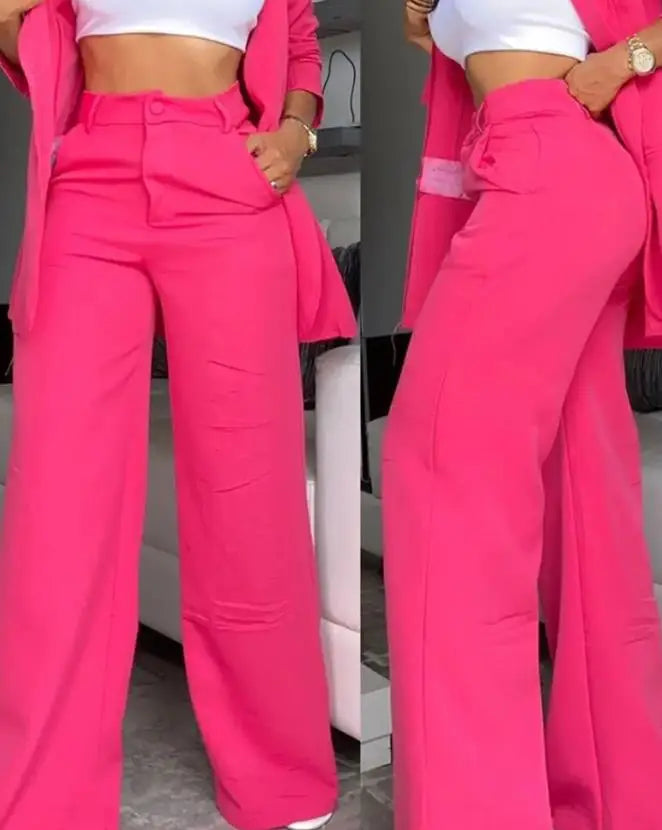 conjunto blazer, cores da nova estação   primavera /verão Elegante  com  lapela  Blazer manga comprida com bolso e  botões  calça modelo pantalona .