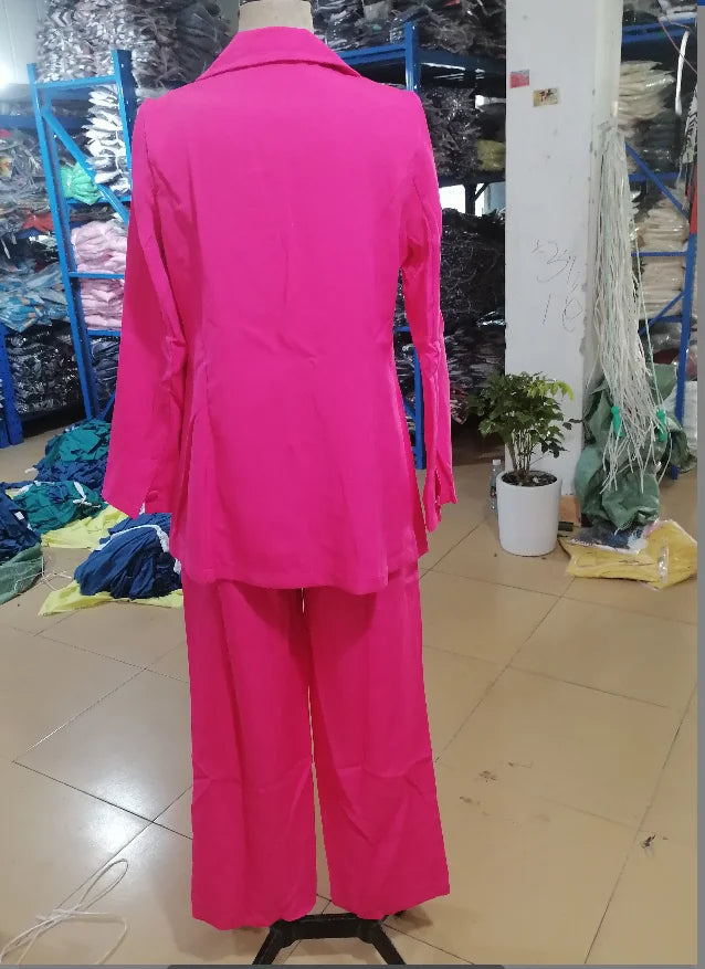 conjunto blazer, cores da nova estação   primavera /verão Elegante  com  lapela  Blazer manga comprida com bolso e  botões  calça modelo pantalona .