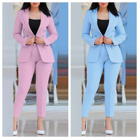 Conjunto de alfaiataria feminino   Blazer e calça moderno e estiloso, pode ser usado no trabalho, reunião,  mais casual .