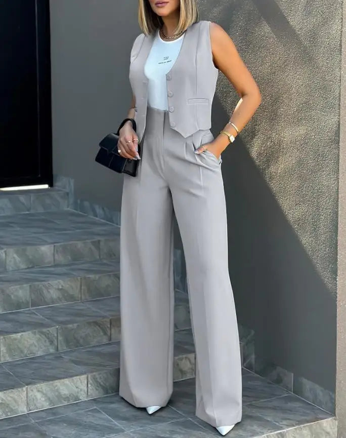 Conjunto alfaiataria,calça wide lege colete .