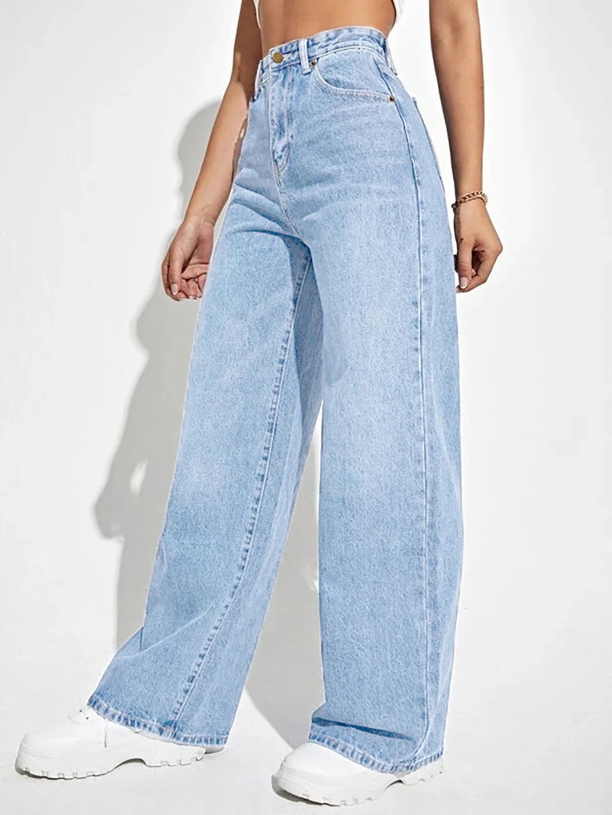 calças femininas  jeans de corte direto, cintura média