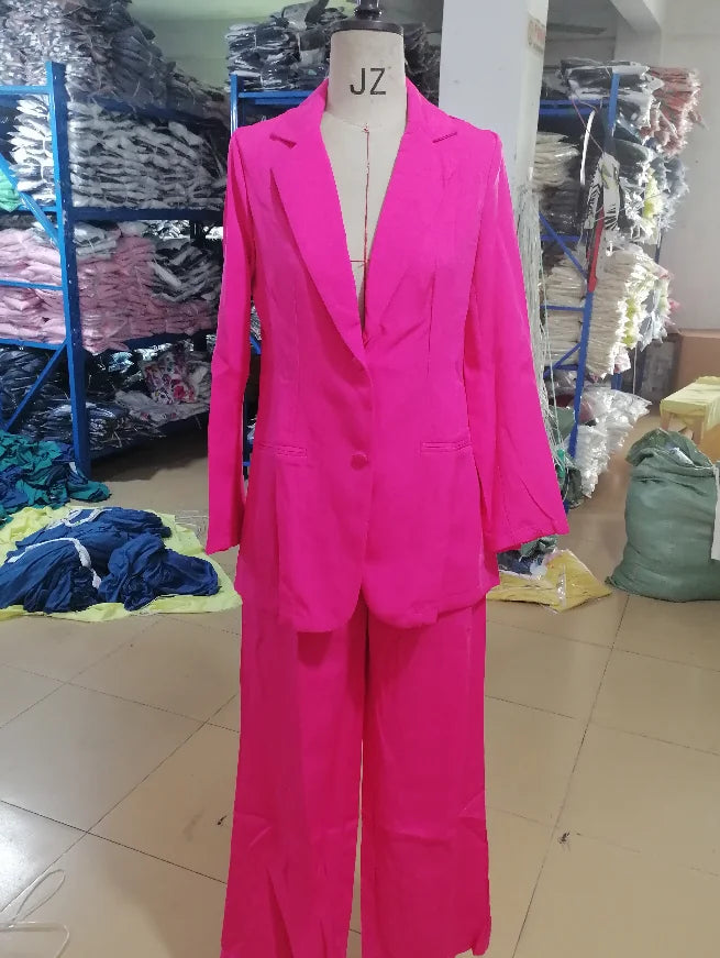 conjunto blazer, cores da nova estação   primavera /verão Elegante  com  lapela  Blazer manga comprida com bolso e  botões  calça modelo pantalona .