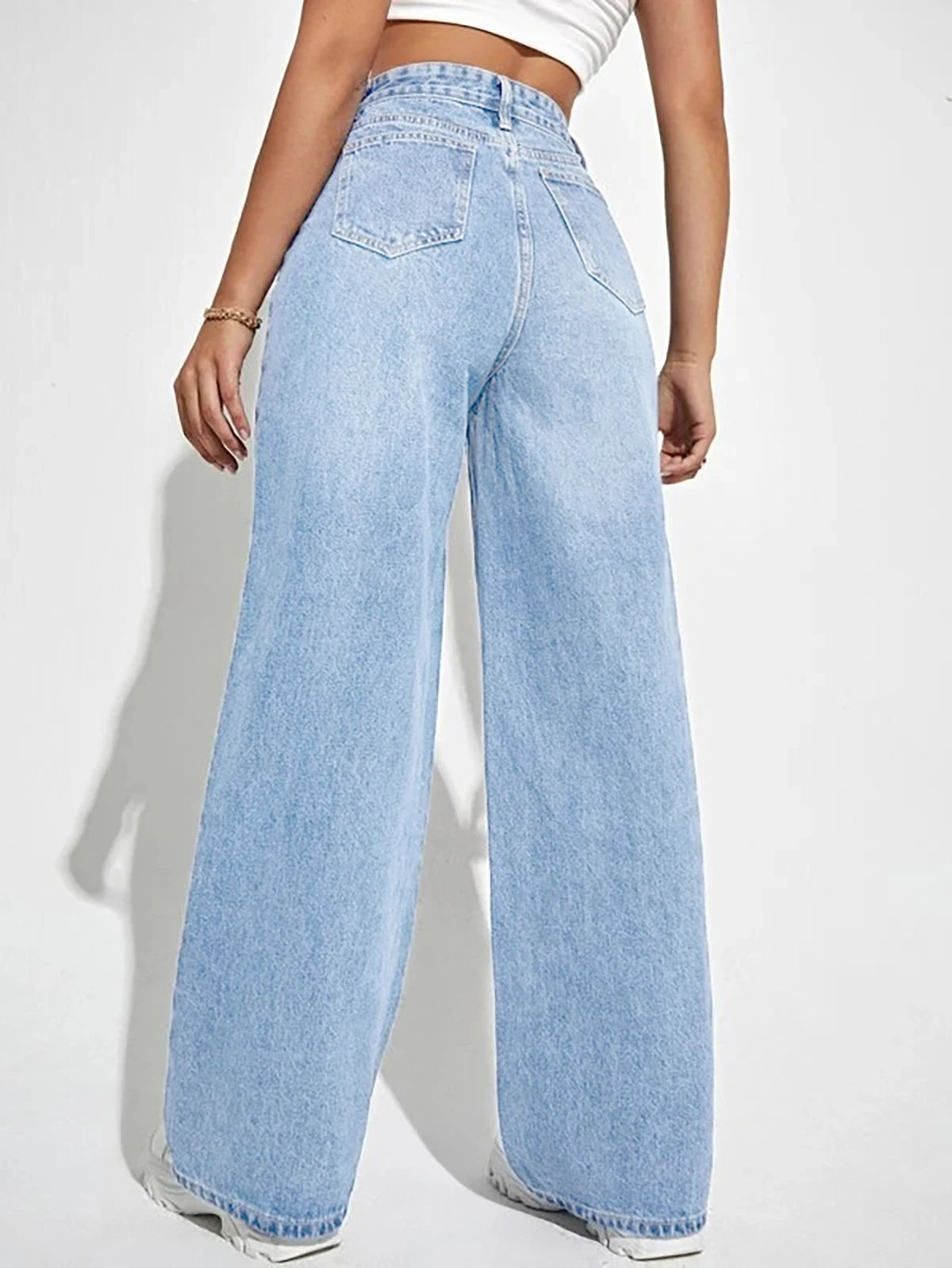 calças femininas  jeans de corte direto, cintura média