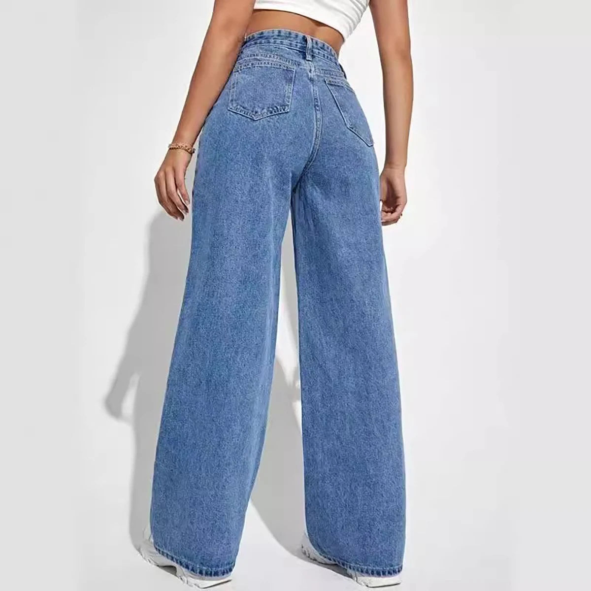 calças femininas  jeans de corte direto, cintura média