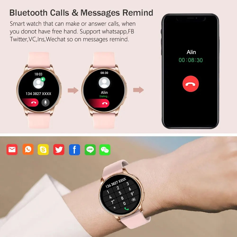 Relógio com chamada inteligente  via Bluetooth para mulheres