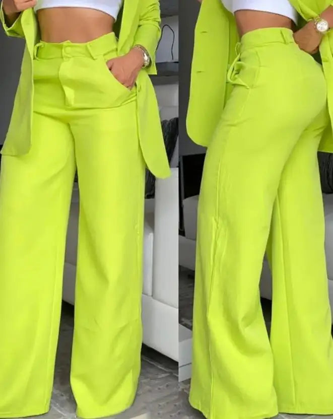 conjunto blazer, cores da nova estação   primavera /verão Elegante  com  lapela  Blazer manga comprida com bolso e  botões  calça modelo pantalona .