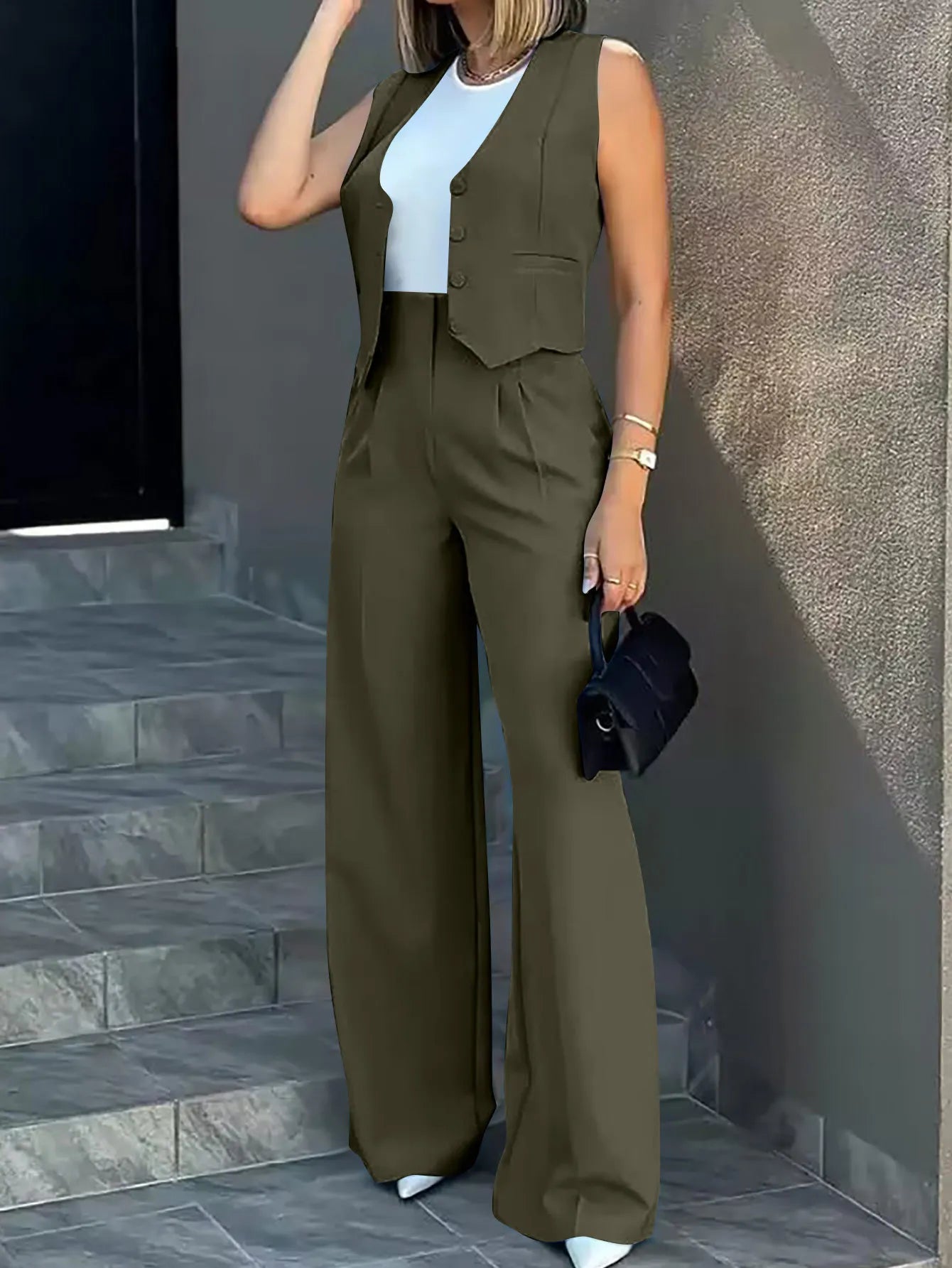Conjunto alfaiataria,calça wide lege colete .