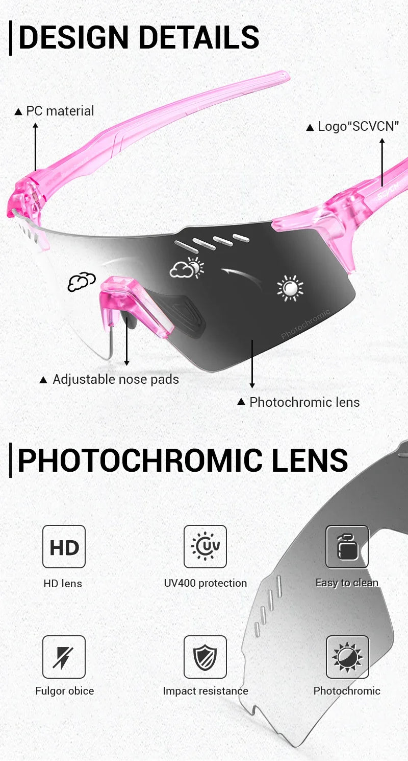 Óculos SCVCN Profissionais Fotocromáticos Red: Domine a Luz e o Pedal com Máximo Desempenho!