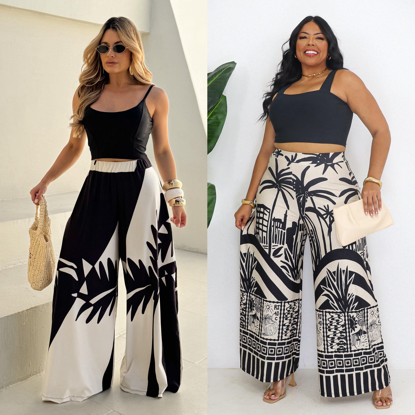 Calça pantalona  tecido fluit  em 2  estampas .